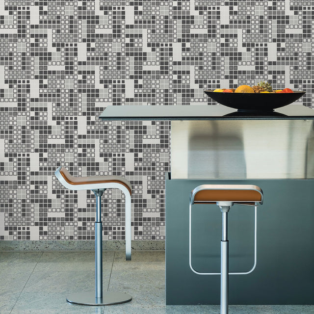 Bantry Black Geometric Wallpaper with Retro Graphic Squares - A?Street Prints 2949-60700