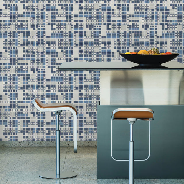 Bantry Blue Geometric Wallpaper with Retro Graphic Square Motif - A-Street Prints 2949-60702