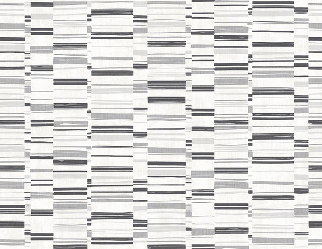 Fresnaye Black Linen Stripe Wallpaper with Modern Textured Graphic Stripes - Brewster 2949-60812