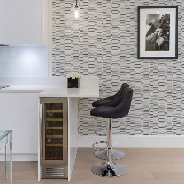 Fresnaye Black Linen Stripe Wallpaper with Modern Textured Graphic Stripes - Brewster 2949-60812