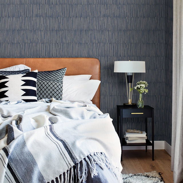Zandari Navy Distressed Texture Wallpaper with Metallic Abstract Pattern - A-Street Prints 2949-61002