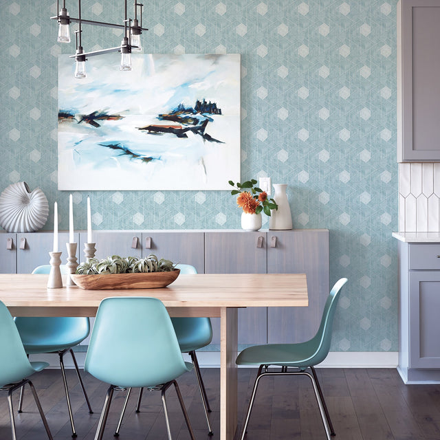 Granada Aqua Geometric Wallpaper with Modern Geometric Pattern, Textured Non Woven Unpasted - Brewster 2964-25904