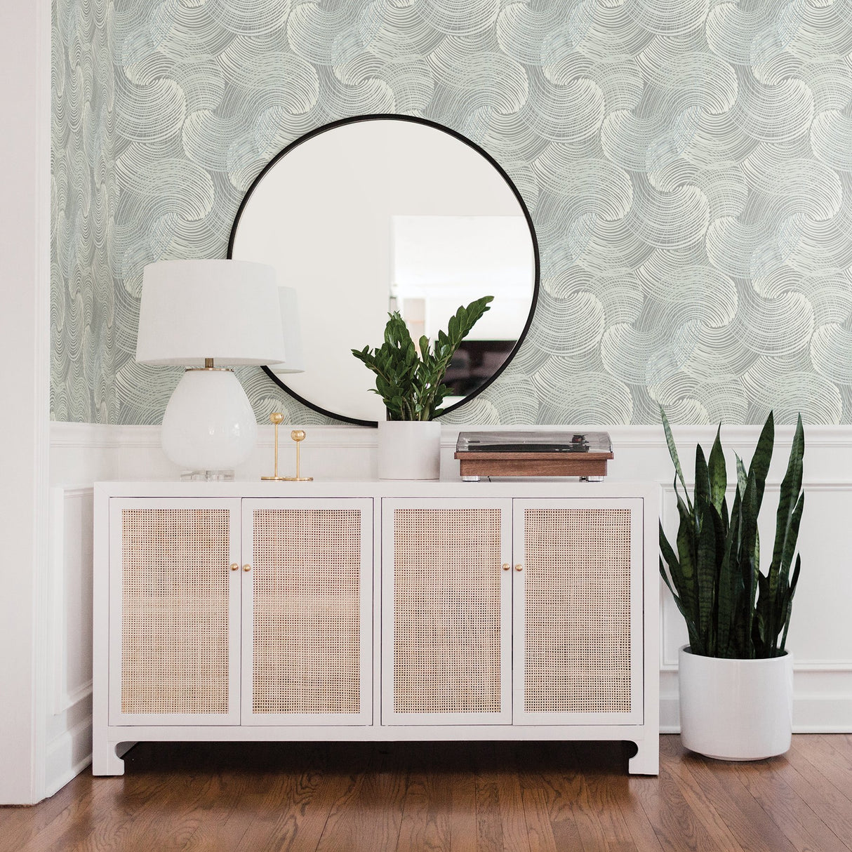 Karson Teal Swirling Geometric Wallpaper with Abstract Modern Pattern - Brewster 2964-25909