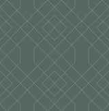 Ballard Teal Geometric Wallpaper with Gold Metallic Linework - A?Street Prints 2964-25911