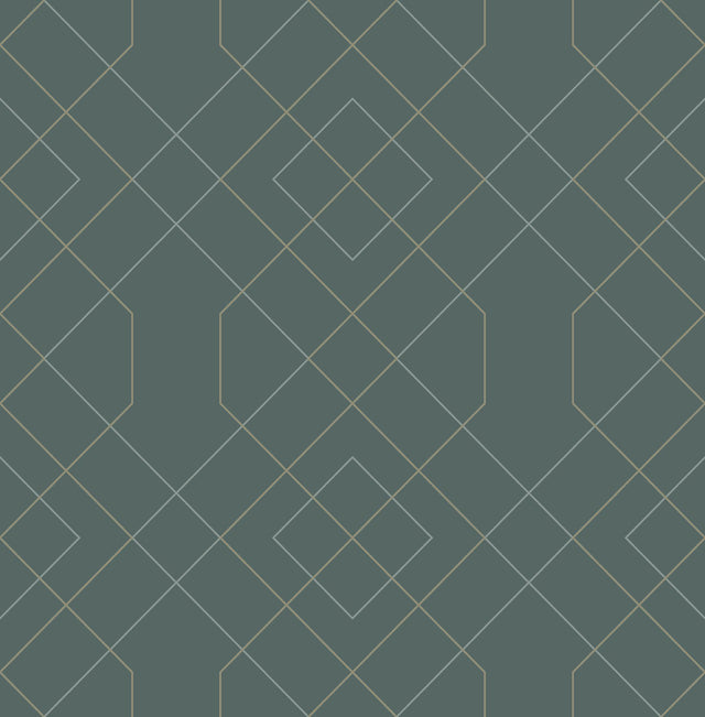 Ballard Teal Geometric Wallpaper with Gold Metallic Linework - A?Street Prints 2964-25911