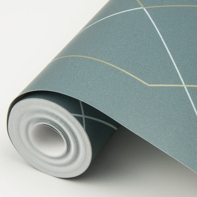 Ballard Teal Geometric Wallpaper with Gold Metallic Linework - A?Street Prints 2964-25911
