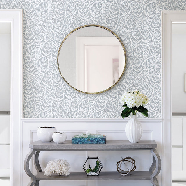Del Mar Light Blue Botanical Wallpaper with Textured Tropical Leaf Pattern - A-Street Prints 2964-25924