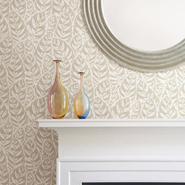 Del Mar Beige Botanical Textured Wallpaper with Tropical Leaf Motif - A?Street Prints 2964-25926
