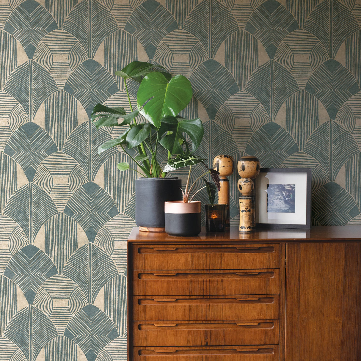 Westport Teal Geometric Wallpaper with Aztec-Inspired Bohemian Pattern - Brewster 2964-25931