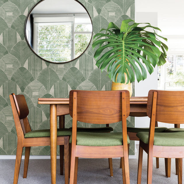 Westport Green Geometric Wallpaper with Abstract Aztec-Inspired Pattern, Bohemian Style - A-Street Prints 2964-25932