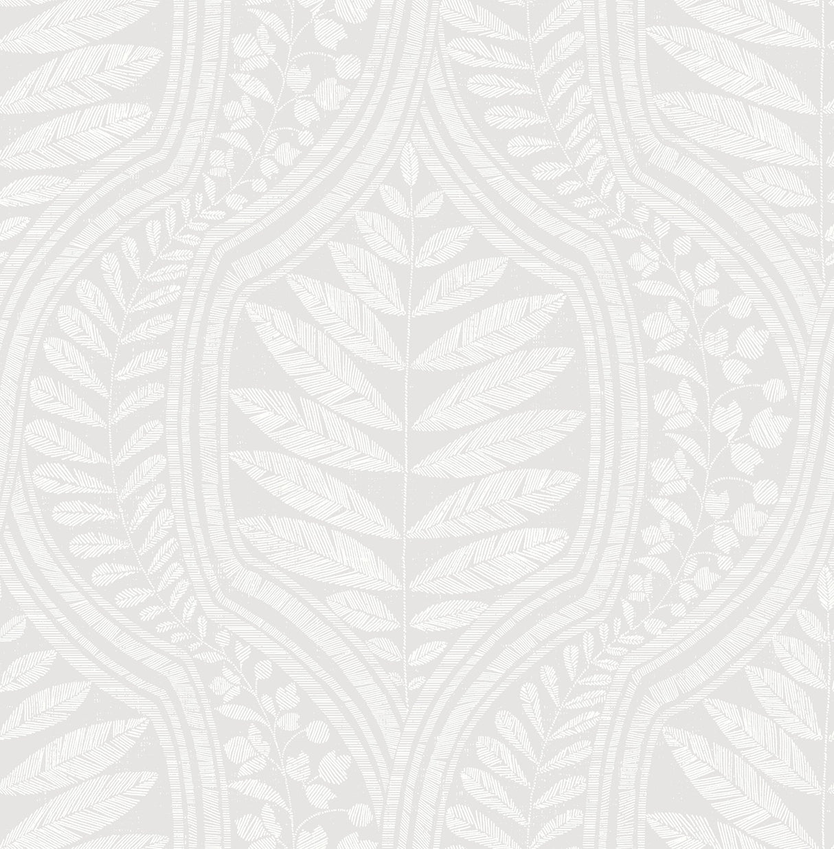 Juno Light Grey Ogee Wallpaper with Scandinavian Botanical Leaf Pattern - A-Street Prints 2964-25948