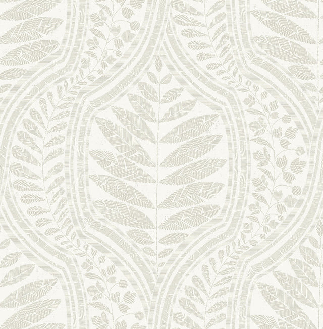 Juno Beige Ogee Wallpaper with Scandinavian Botanical Leaf Motif - A-Street Prints 2964-25949