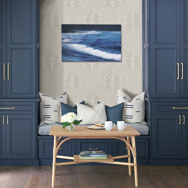 Juno Beige Ogee Wallpaper with Scandinavian Botanical Leaf Motif - A-Street Prints 2964-25949