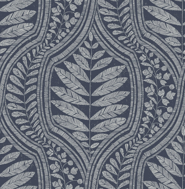 Juno Indigo Ogee Wallpaper