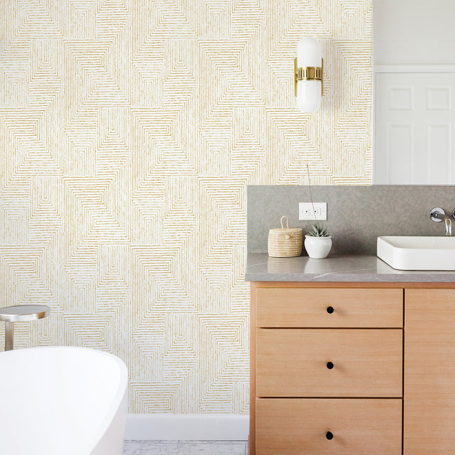 Merritt Honey Geometric Wallpaper with Modern Abstract Raised-Ink Pattern - A-Street Prints 2964-25957