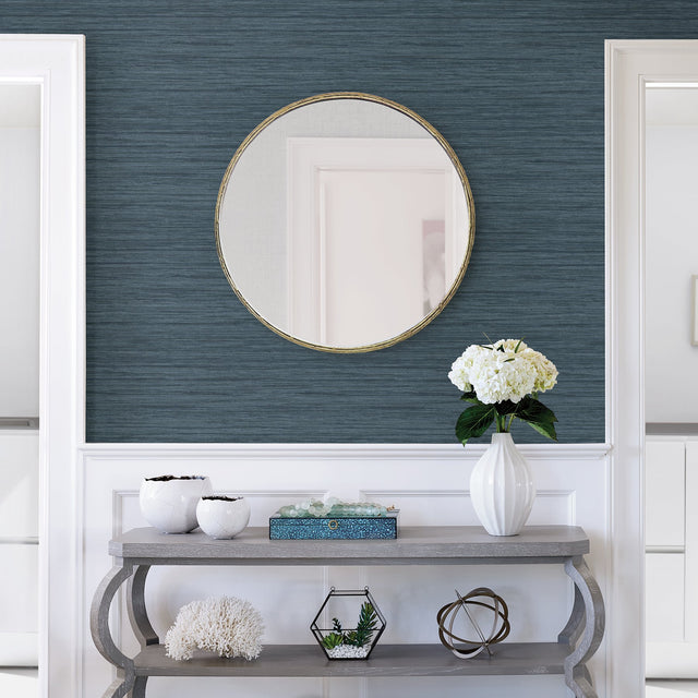 Barnaby Indigo Faux Grasscloth Wallpaper with Textured Pattern - A-Street Prints 2964-25959