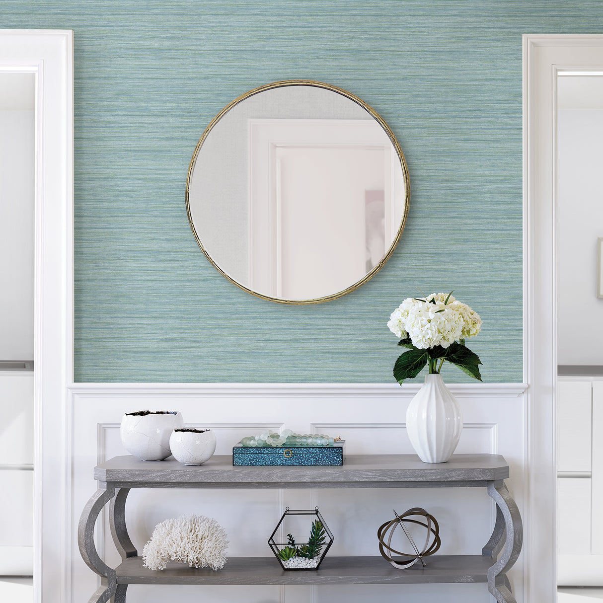 Barnaby Light Blue Faux Grasscloth Wallpaper by A-Street Prints Traditional Botanical Texture Non Woven Washable Strippable Wallpaper - FD25961