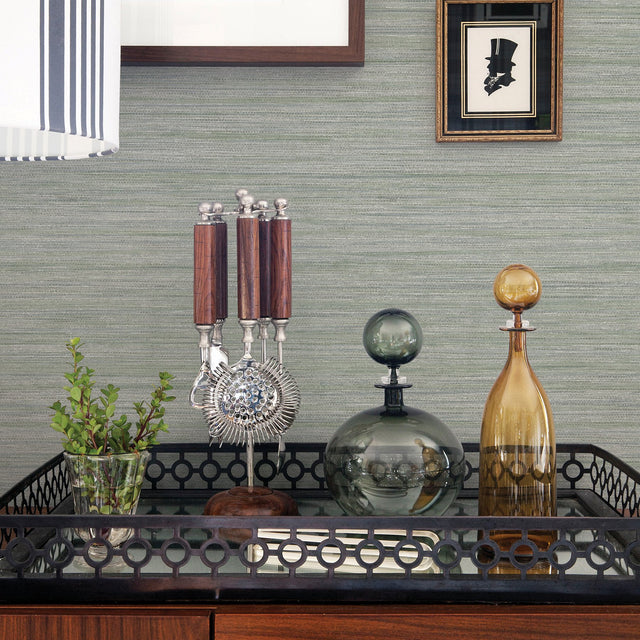 Barnaby Sage Faux Grasscloth Green Wallpaper with Textured Woven Look - A-Street Prints 2964-25964