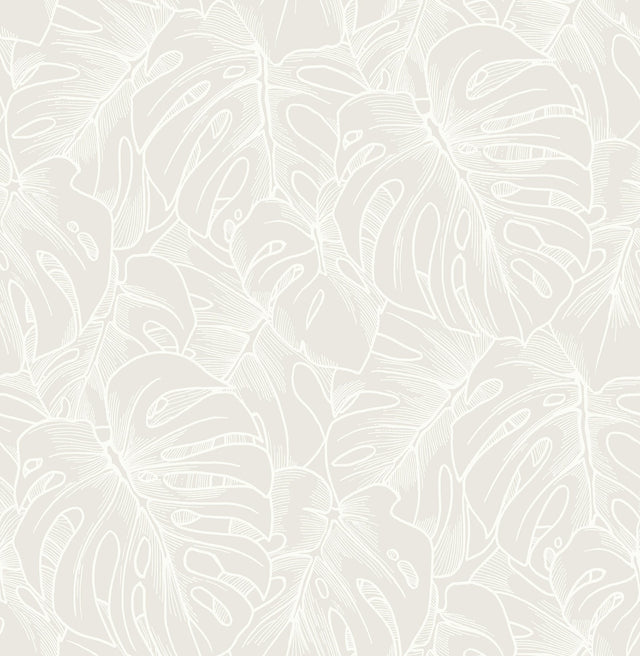 Balboa White Botanical Wallpaper with Flocked Leaf Motif - A-Street Prints 2964-87340