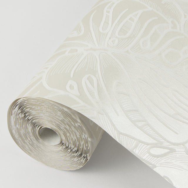 Balboa White Botanical Wallpaper with Flocked Leaf Motif - A-Street Prints 2964-87340