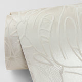 Balboa White Botanical Wallpaper with Flocked Leaf Motif - A-Street Prints 2964-87340