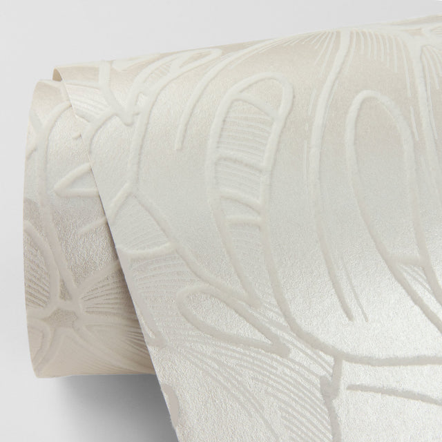 Balboa White Botanical Wallpaper with Flocked Leaf Motif - A-Street Prints 2964-87340
