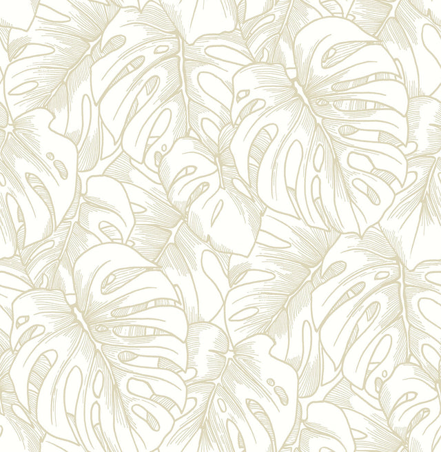 Balboa Gold Botanical Wallpaper with Metallic Leaf Outline - A-Street Prints 2964-87341