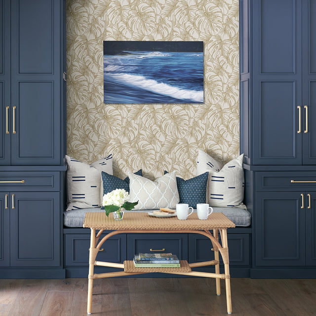 Balboa Gold Botanical Wallpaper with Metallic Leaf Outline - A-Street Prints 2964-87341