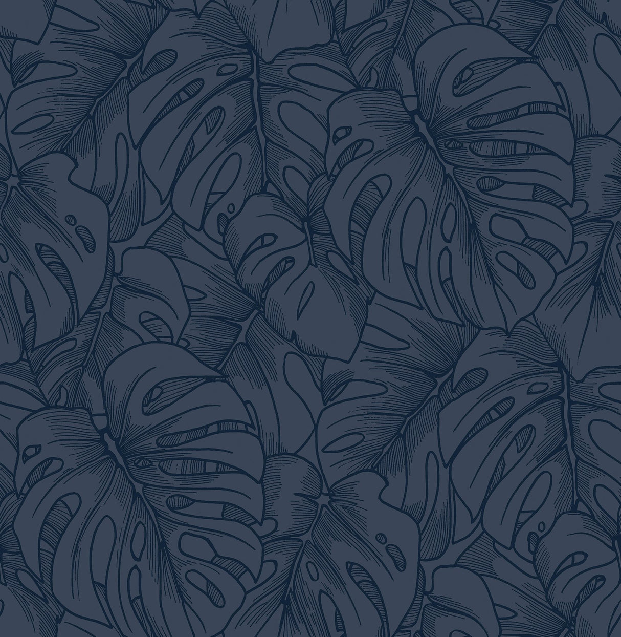 Balboa Indigo Botanical Wallpaper with Flocked Leaf Motif - A?Street Prints 2964-87342