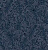 Balboa Indigo Botanical Wallpaper with Flocked Leaf Motif - A?Street Prints 2964-87342