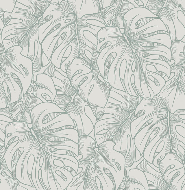 Balboa Olive Botanical Wallpaper with Flocked Leaf Pattern - A?Street Prints 2964-87343