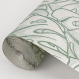 Balboa Olive Botanical Wallpaper with Flocked Leaf Pattern - A?Street Prints 2964-87343