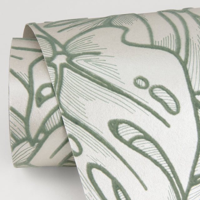 Balboa Olive Botanical Wallpaper with Flocked Leaf Pattern - A?Street Prints 2964-87343