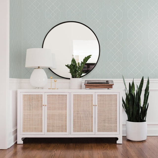 Ballard Light Blue Geometric Wallpaper with Beaded Metallic Glam Motif - A?Street Prints 2964-87345