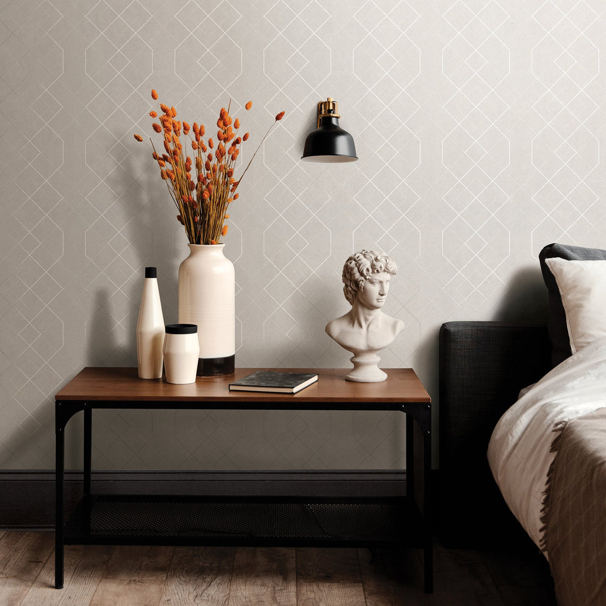 Ballard Silver Geometric Wallpaper with Beaded Glam Abstract Pattern - A-Street Prints 2964-87346