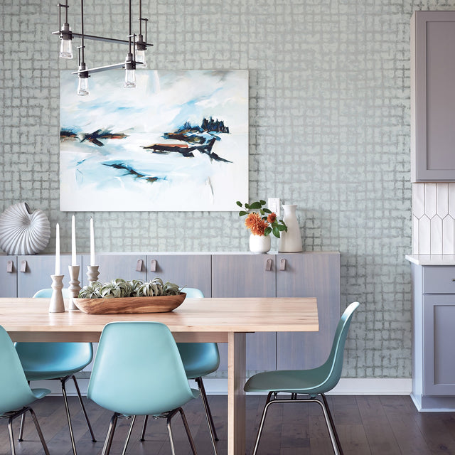 Shea Sky Blue Distressed Geometric Wallpaper with Metallic Modern Graphic Pattern - A-Street Prints 2964-87347