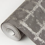 Shea Charcoal Distressed Geometric Wallpaper with Metallic Modern Graphics - Brewster 2964-87349