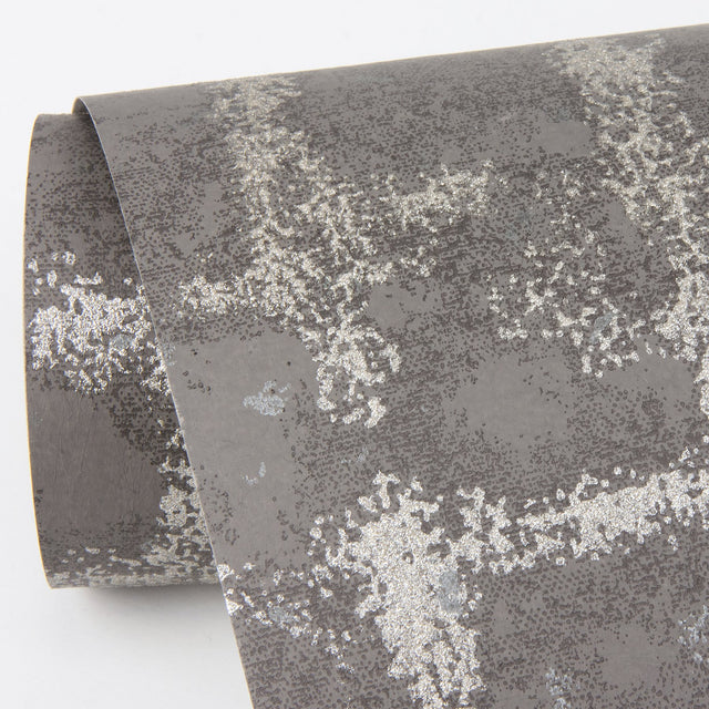 Shea Charcoal Distressed Geometric Wallpaper with Metallic Modern Graphics - Brewster 2964-87349