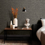 Shea Charcoal Distressed Geometric Wallpaper with Metallic Modern Graphics - Brewster 2964-87349