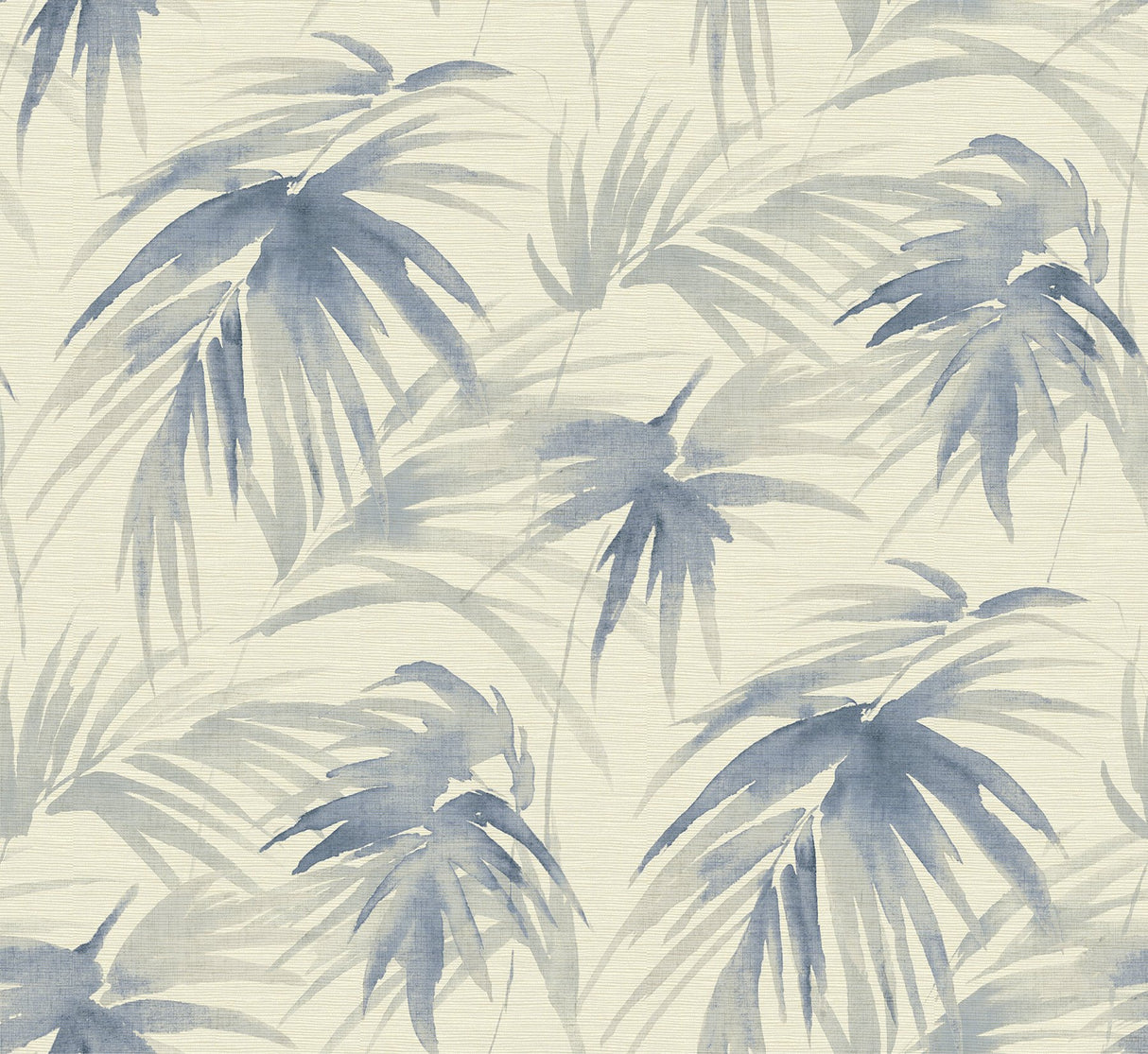 Darlana Blue Grasscloth Wallpaper with Botanical Palm Fronds Textured Traditional - Brewster 2964-87410