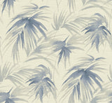 Darlana Blue Grasscloth Wallpaper with Botanical Palm Fronds Textured Traditional - Brewster 2964-87410