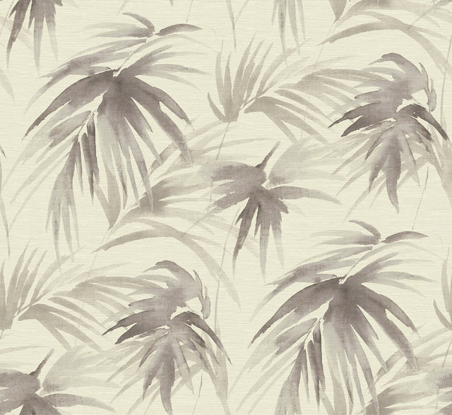 Darlana Pewter Grasscloth Wallpaper with Botanical Palm Motif - Brewster 2964-87411