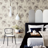 Darlana Pewter Grasscloth Wallpaper with Botanical Palm Motif - Brewster 2964-87411