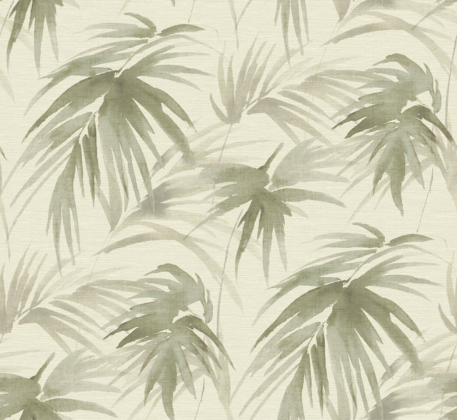 Darlana Sage Grasscloth Wallpaper with Botanical Palm Motif - A-Street Prints 2964-87412