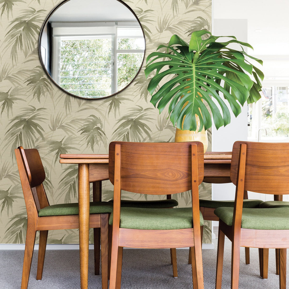 Darlana Sage Grasscloth Wallpaper with Botanical Palm Motif - A-Street Prints 2964-87412