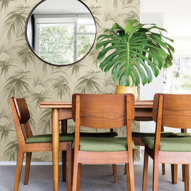Darlana Sage Grasscloth Wallpaper with Botanical Palm Motif - A-Street Prints 2964-87412