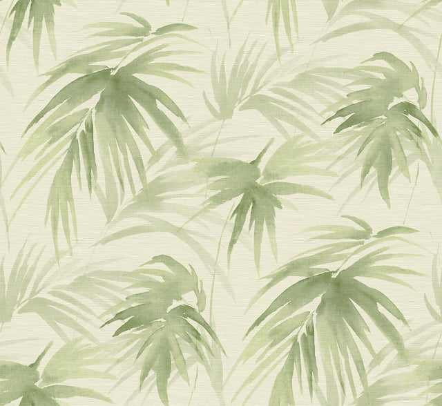 Darlana Green Grasscloth Wallpaper with Botanical Palm Motif - A-Street Prints 2964-87413