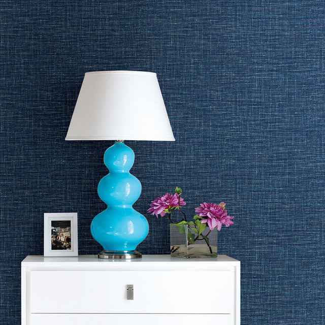 Exhale Dark Blue Woven Texture Wallpaper with Raised Ink Fabric & Woven Texture - A-Street Prints 2969-24120