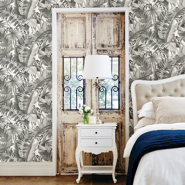 Alfresco Grey Tropical Palm Wallpaper with Botanical Leaf Motif - A-Street Prints 2969-24134
