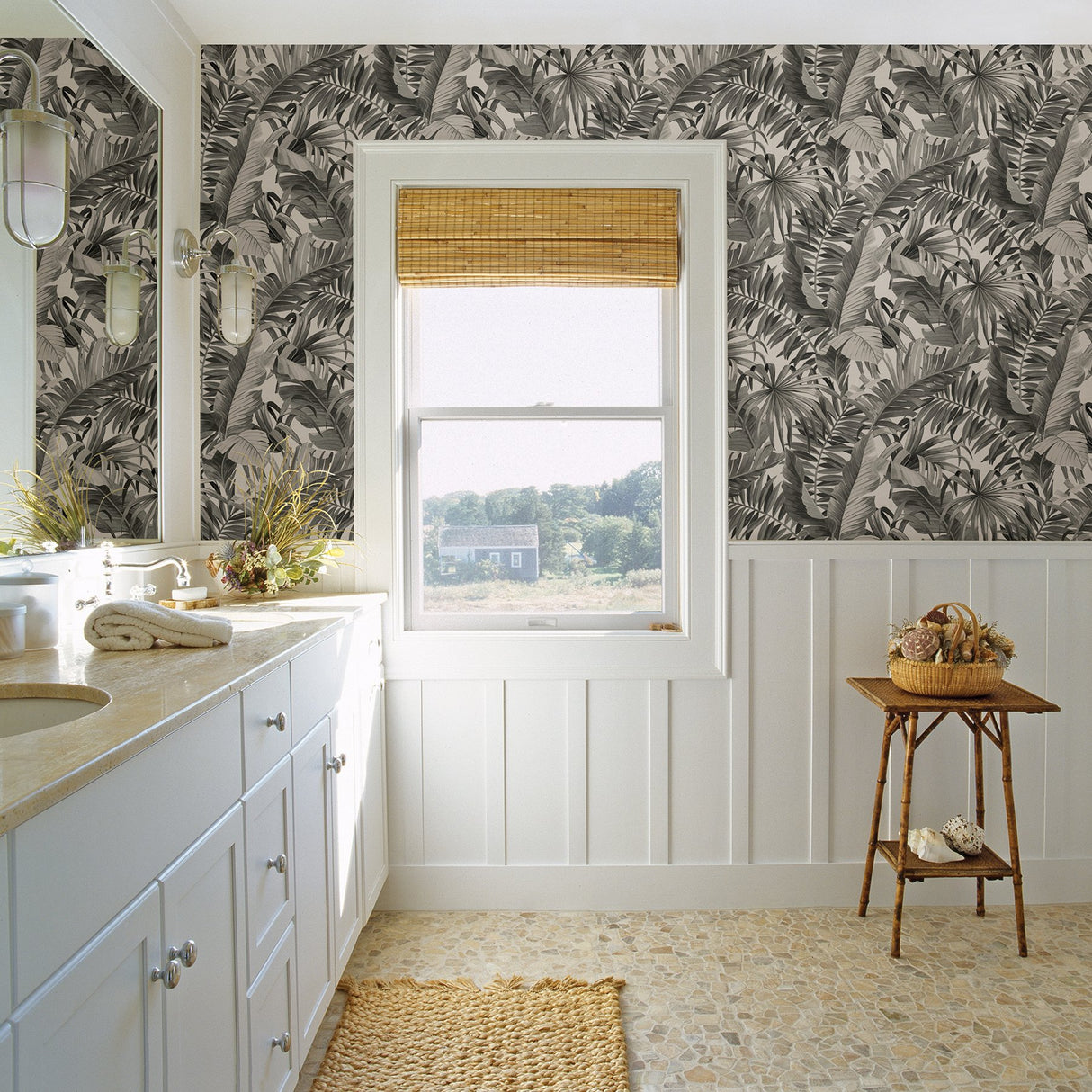 Alfresco Grey Tropical Palm Wallpaper with Botanical Leaf Motif - A-Street Prints 2969-24134